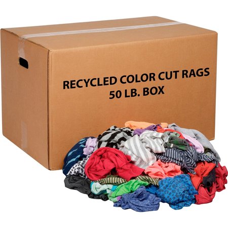 GLOBAL INDUSTRIAL 50 Lb. Box Recycled Cut Rags, Mixed Colors 670226